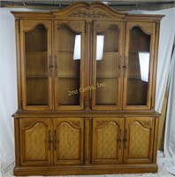 Large Wood China Cabinet W/ Glass Shelves