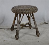Round Antique Woven Wicker Foot Stool