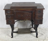 Antique Cast Iron Leg White Sewing Cabinet / No