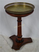 Small Wood Pedestal Table With Brass Dish Top