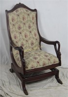 Antique Ornate Carved Rocking Chair Goose Arms