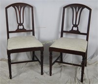 Pair Of Solid Wood Padded Antique Chairs