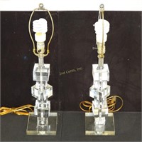 Pair Of Modern Glass Cube Lamps