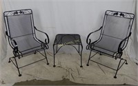Pair Of Outdoor Metal Rocker Back Chairs W/ Table