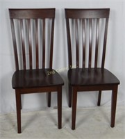 Pair Of Modern Slat Back Wood Chairs
