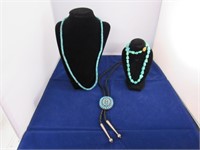TURQUOISE LOT, NECKLACE & BOLLO