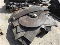 PALLET LOT OF HEAVY DUTY TARPS AND RUBBER STRIPS