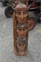 CARVED TEAKWOOD INDIAN TOTEM POLE