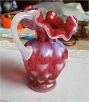 Fenton cranberry opalescent pitcher with hearts