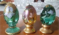 Fenton hand-painted eggs - 3, all with flowers