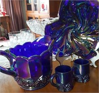 Fenton Carnival blue glass pitcher