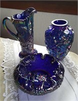 Fenton Blue Carnival Glass, pitcher,