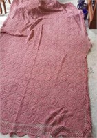 Crocheted tablecloth or bed cover, mauve in color