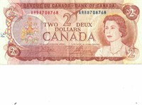 CANADIAN  1974 $2 DOLLAR BANK NOTE