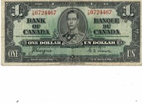 CANADIAN 1937 COYNE & TOWERS $1 BANK NOTE