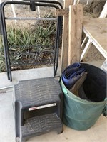 Stepstool, folding saddle rack, collapsible bin,