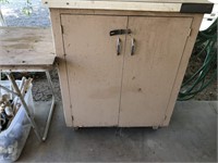 Folding table, locking wooden cabinet