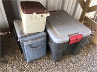 Plastic storage bin, ice chests