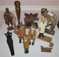 12 Unmatched Pieces - 11 Mixed Carved Figurines /