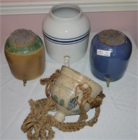 4 Art Pottery Pieces - 3 Pottery Water Cannisters