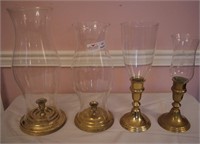 4 Unmatched Brass Candlesticks with Hurricane