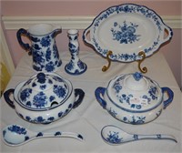 8 Piece Blue and White Serving Pieces - 2 Covered
