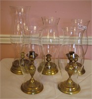 5 Unmatched Brass Candle Sticks with Glass