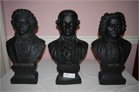 3 Ebonized Bust, Composite - Mozart, Bach,