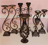 7 Unmatched Metal Art Decorator Candle Stands -