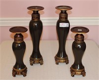 4 Wood Decorator Matching Candle Stands - Pair of