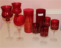 9 Unmatched Luminaries - 1 ruby glass cylinder