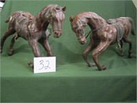 2 Handmade Leather Horses with Tack