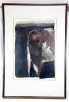 Original Charcoal Drawing Framed Cow Side I
