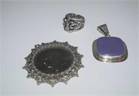Sterling Silver Pendant w/ Purple Stone, Sterling
