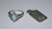 Fine Silver Pendant, and Sterling Silver Ring w/