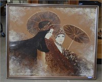 Large Embellished Oriental Print On Canvas