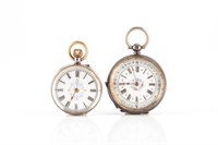 Two lady's continental silver pocket watches