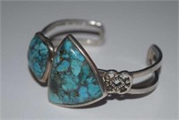 Sterling Silver Barse Cuff Bracelet w/ Turquoise
