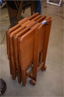 Set of Wooden TV Trays on Stand