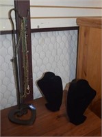 Two Velvet Necklace Displays and Metal Necklace
