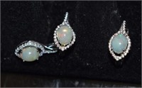 Sterling Silver Pendant & Earring Set w/ Opals &
