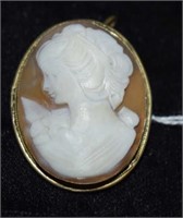 Antique Carved Cameo Brooch / Pendant in Sterling