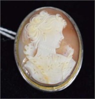 Antique Carved Cameo Brooch / Pendant in Sterling