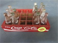 WOOD COCA COLA CRATE AND GLASS BOTTLES