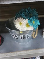 METAL BUCKET AND ARTIFICIAL FLOWERS