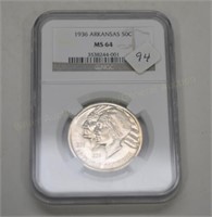 1936 Arkansas slab Silver Comm. Half Dollar