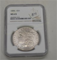 1886 slab Morgan Silver Dollar  NGC MS65