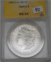 1885o slab Morgan Silver Dollar ANACS  MS64