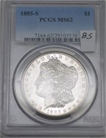 1885s slab Morgan Silver Dollar PCGS MS62