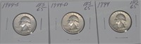 (3) Hi Grade Washington Silver Quarters: